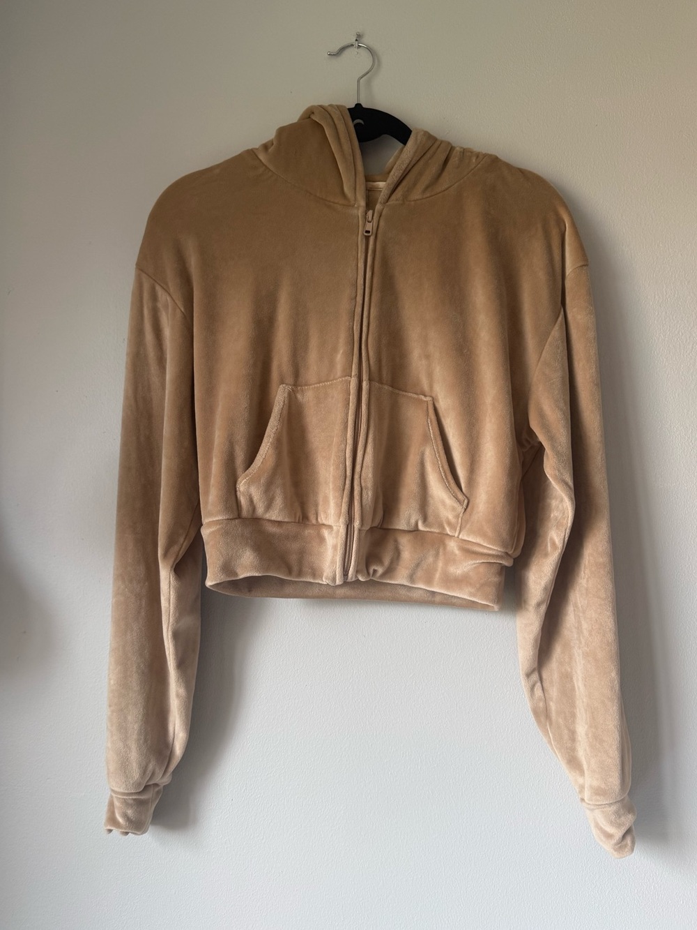SKIMS Women's Nude Cropped Hooded Zip-Up Hoodie SZ M